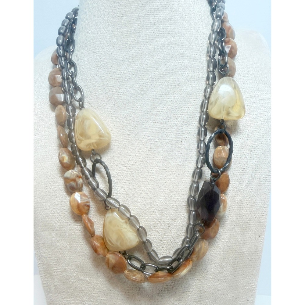 Vintage Cookie Lee 3-Strand Glass Bead Gunmetal Necklace